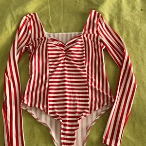 Red and white candy striped bodysuit